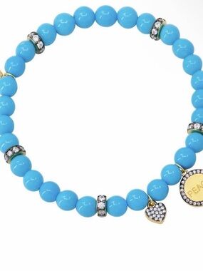 FREIDA ROTHMAN Peace Beaded Stretch Bracelet In Turquoise